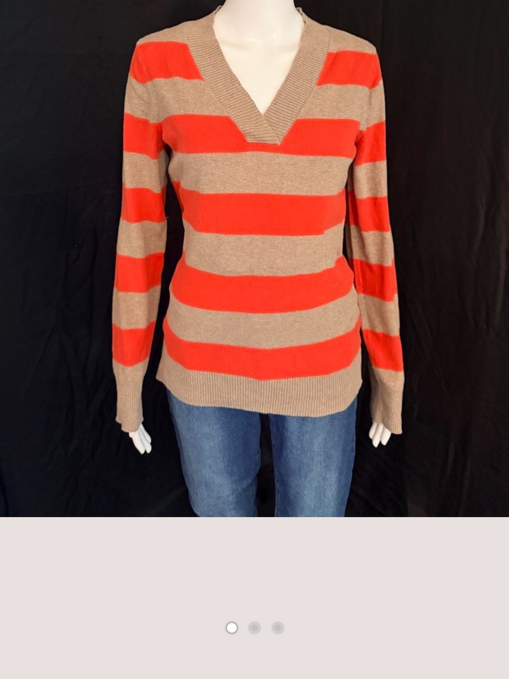 GAP Striped V-Neck Sweater in Orange and Taupe